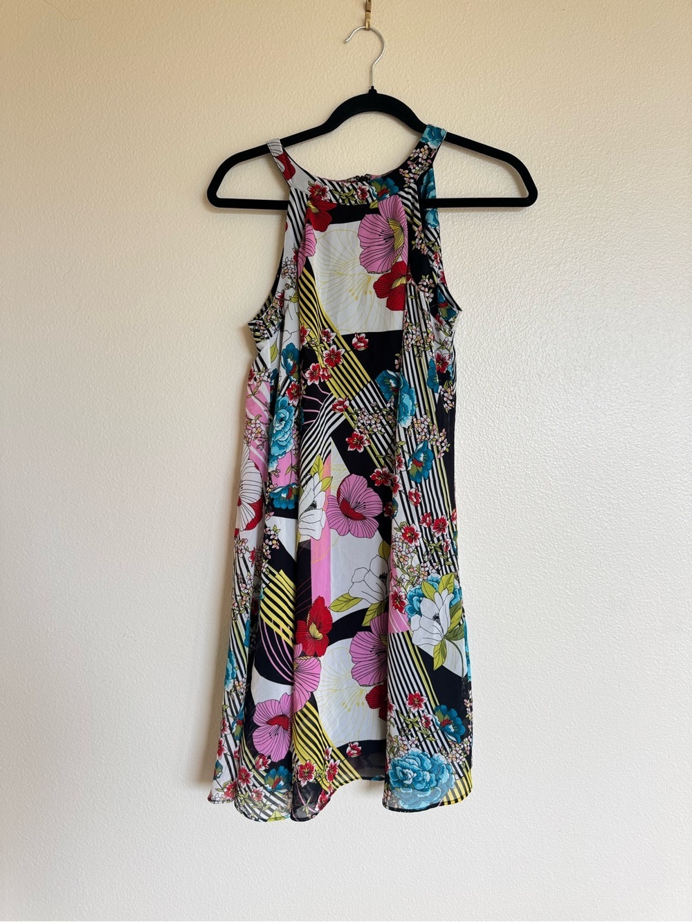 Betsey Johnson Y2K Abstract Halter Layered Floral Mini Dress 2 Euro Summer